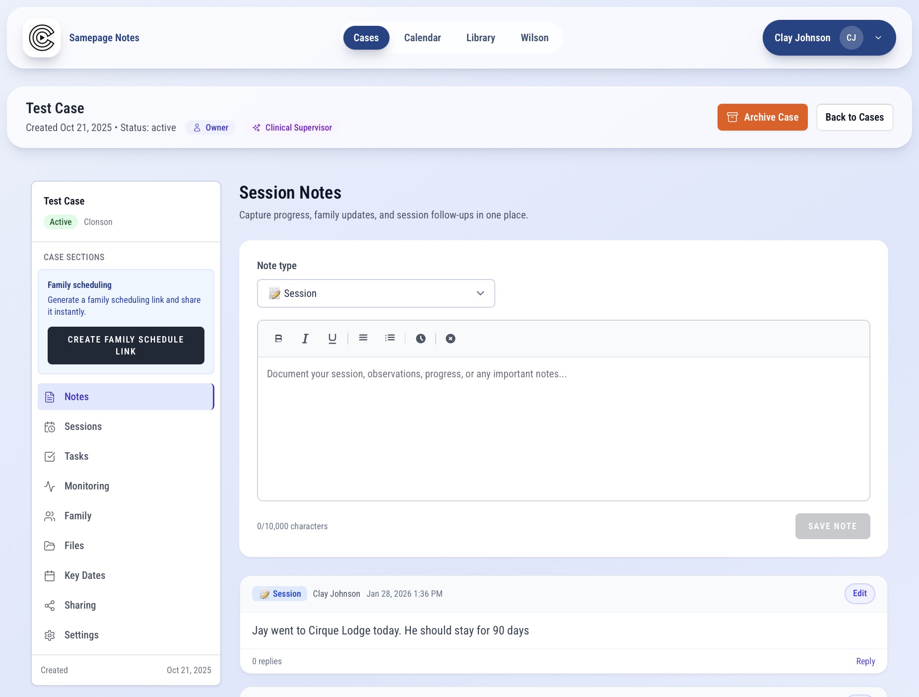 Same Page Notes - Session notes, case management, and family coordination