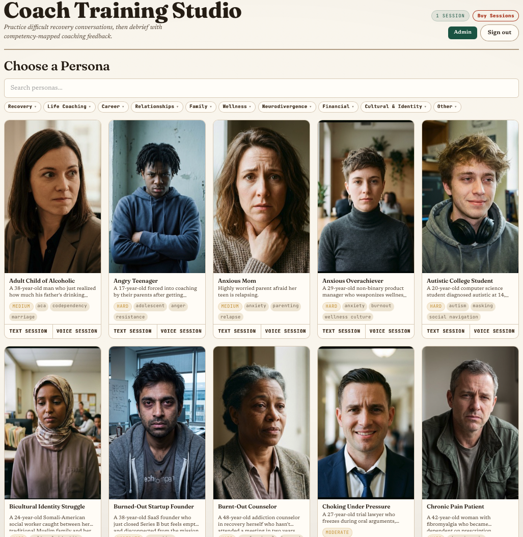 Coaching Simulator - Choose from 50+ AI personas to practice coaching