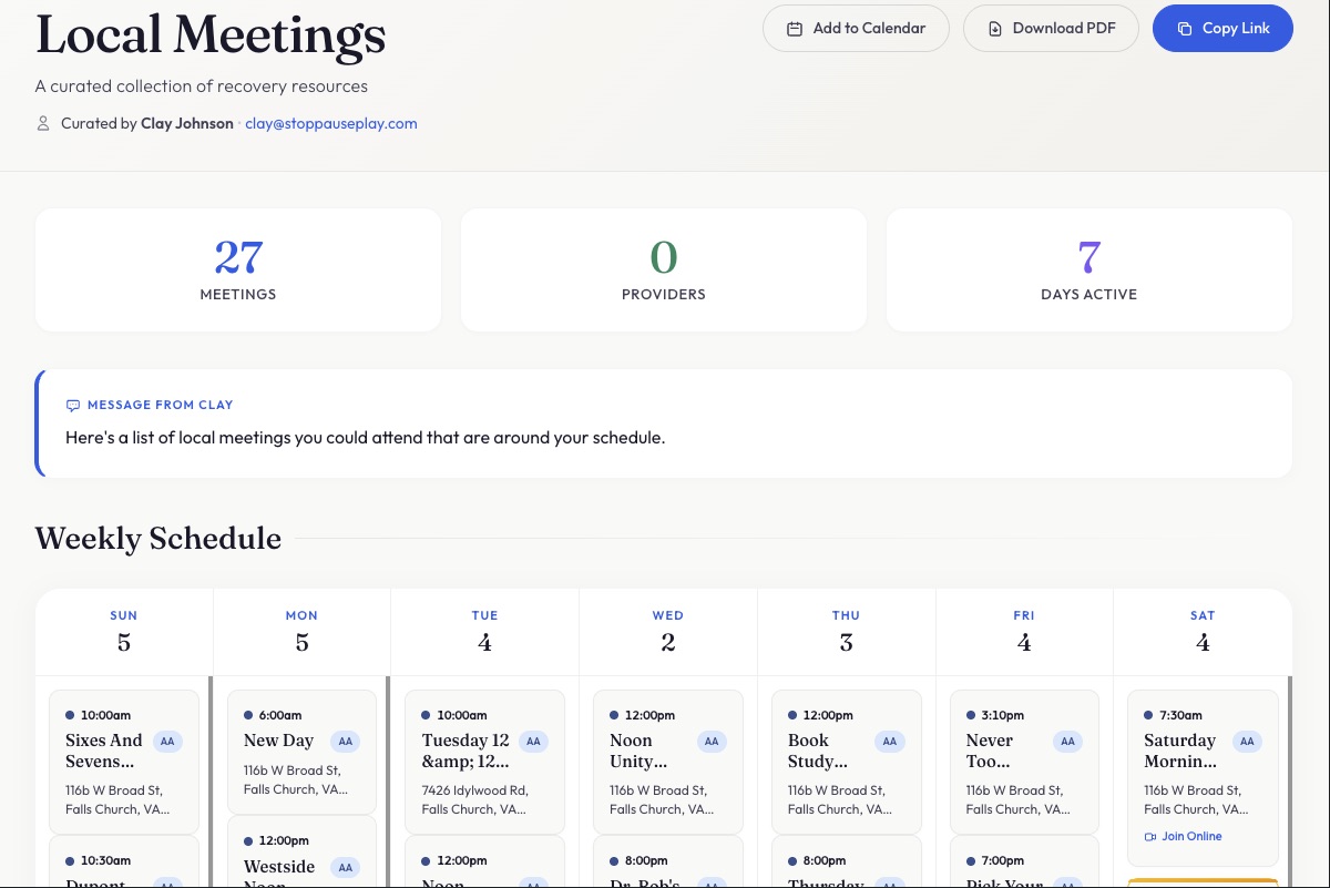 SobaSearch - Local meetings schedule with weekly calendar view